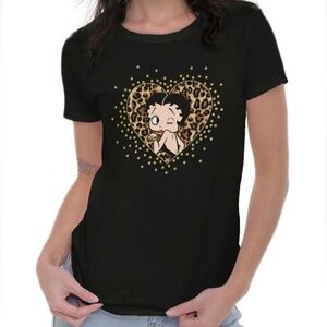 Brisco Brands Betty Boop T-Shirt Black Gold Heart Sparkle NWT M